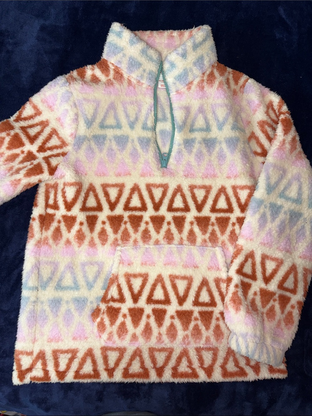 Cat & Jack Cream, Rust, Pink & Light Blue Fuzzy Pullover Jacket